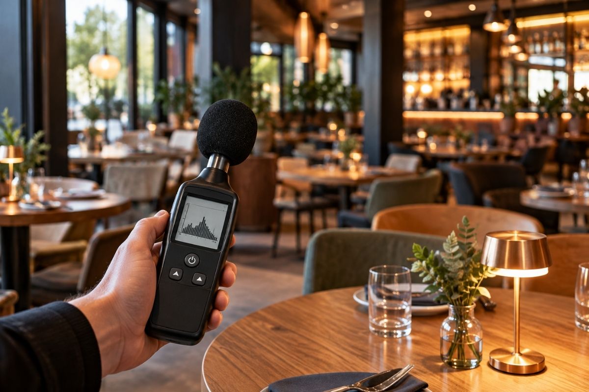 Restoran ortamında müzik ses seviyesinin desibel ölçüm cihazıyla kontrol edilmesi